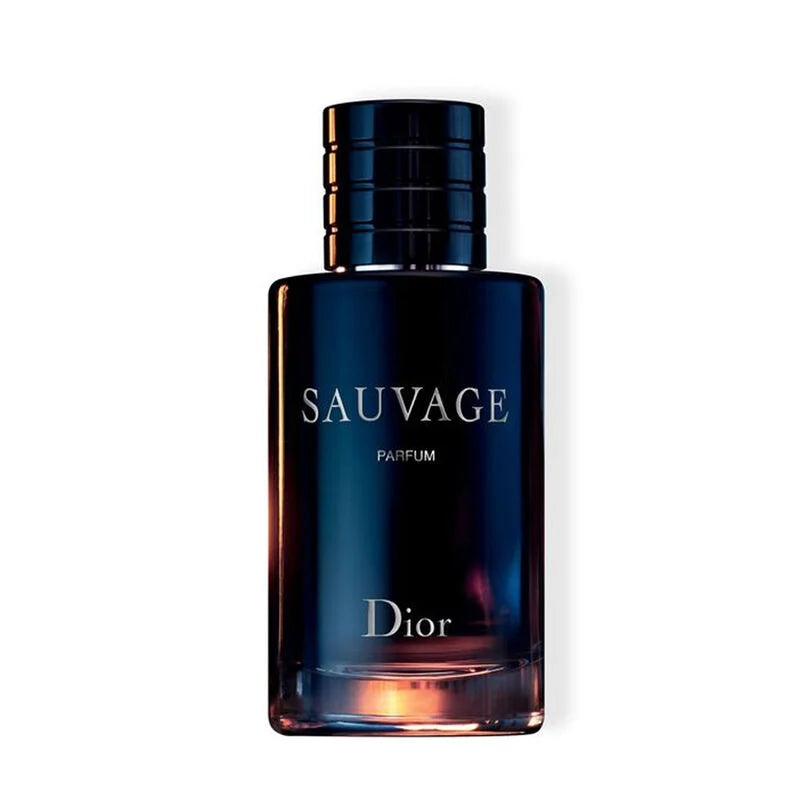 Dior Sauvage Parfum 100ml bottle with sleek black and silver design, featuring a minimalist label and cap.