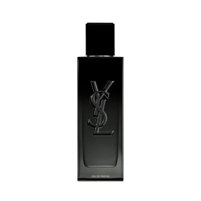 Yves Saint Laurent MYSLF Eau de Parfum 100ml bottle with sleek black and gold design, displayed on a neutral background.