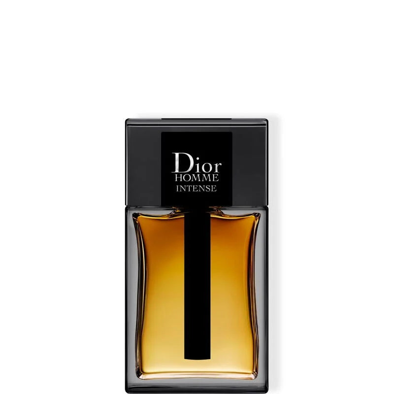 Dior Homme Intense 100ml fragrance bottle with sleek design and silver cap, displayed on a neutral background.