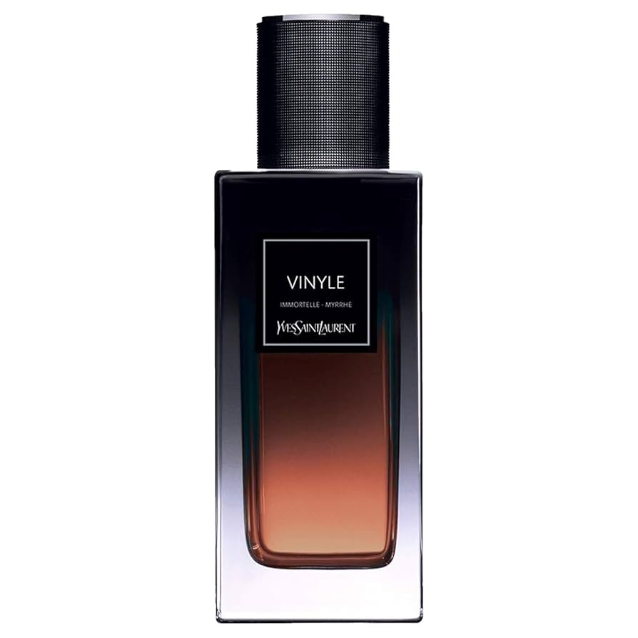 Yves Saint Laurent 125ml vinyl perfume bottle with black cap and elegant design, displayed on a neutral background.