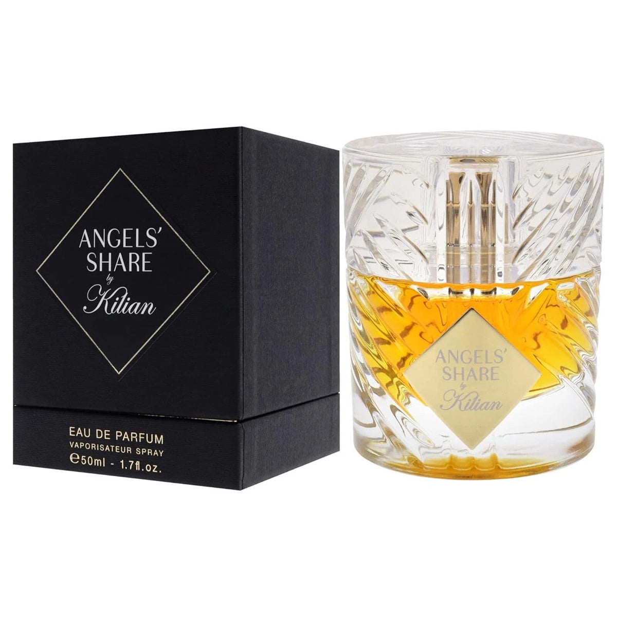 Bottle of Angels' Share by Kilian Eau de Parfum, 50ml, with elegant packaging and amber-colored liquid inside.