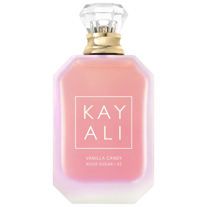 Kayali Vanilla Candy Rock Sugar EDP perfume bottle with 100ml size, featuring a sleek design and vanilla-sweet fragrance.