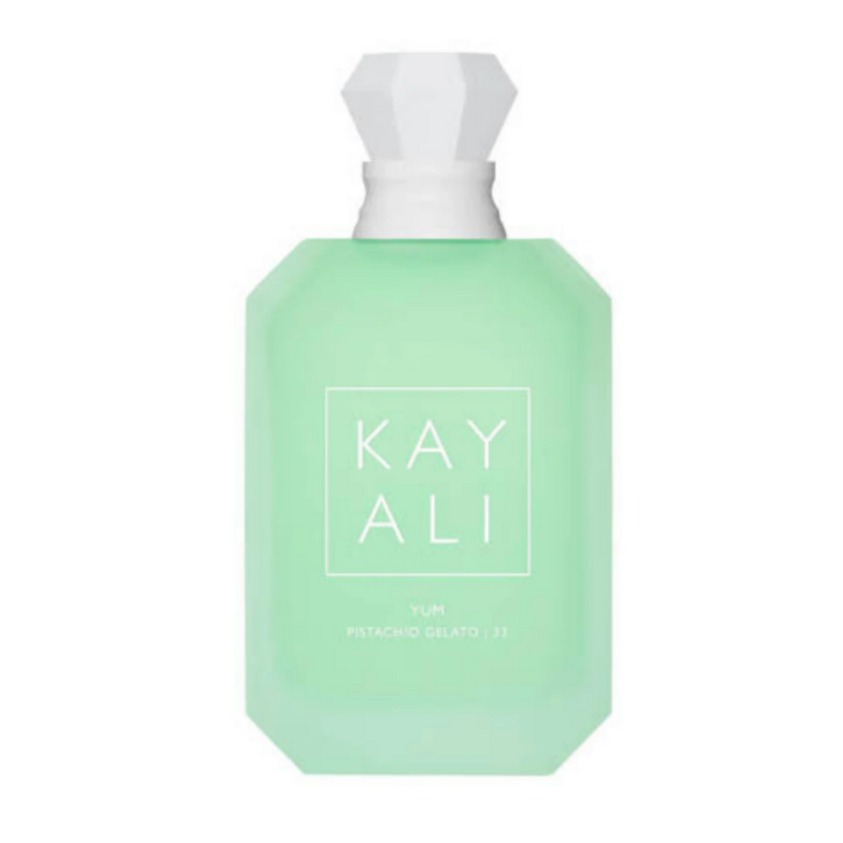 Kayali Yum Pistachio Gelato 100ml fragrance bottle with pistachio and creamy notes, sleek design, and elegant packaging.