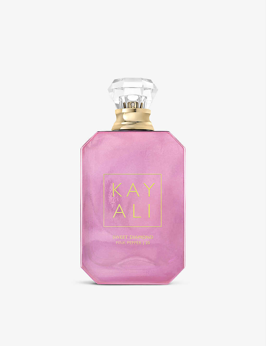 Kayali Sweet Diamond Pink Pepper fragrance bottle, 100ml, with elegant pink and gold design, showcasing the product front view.