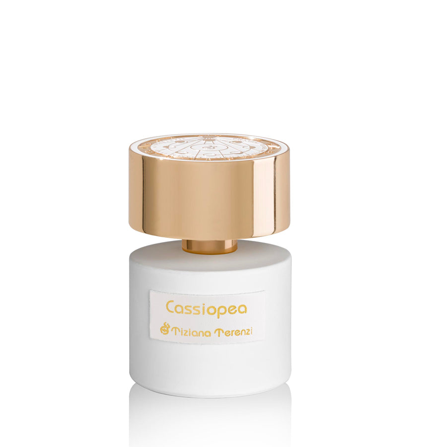 Cassiopea Tiziana Terenzi perfume bottle with elegant design, 100ml size, showcasing the luxurious fragrance packaging.