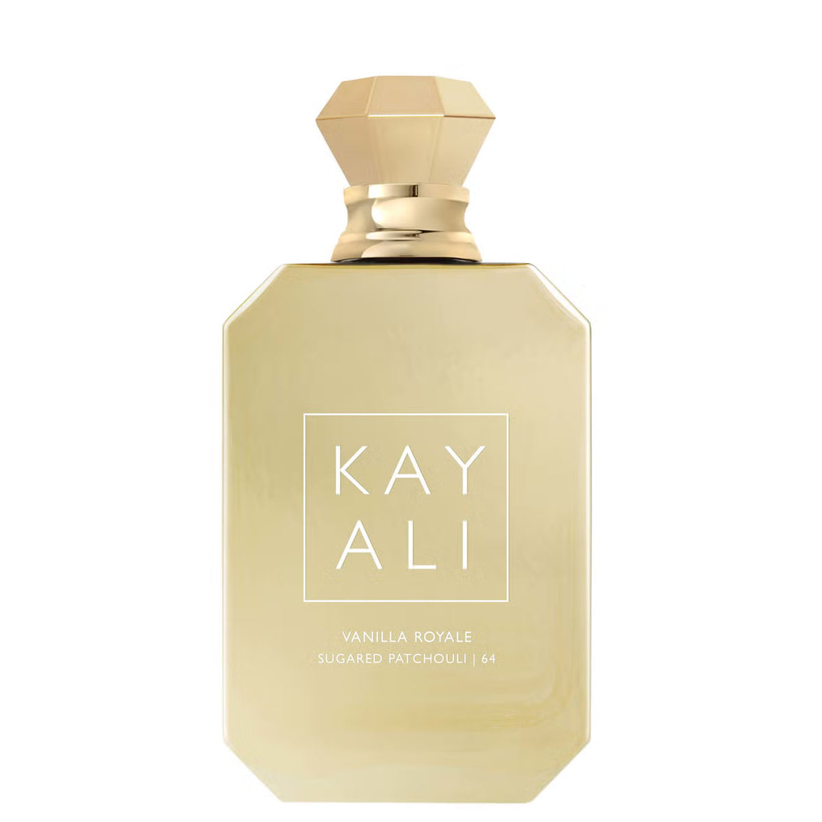 Kayali Vanilla Royale Sugared Patchouli 64 Eau de Parfum Intense bottle, 100ml, showcasing the elegant fragrance packaging