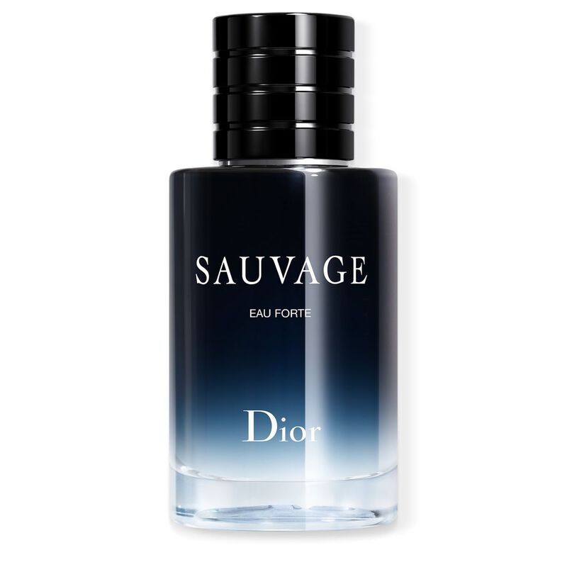 Dior Sauvage Eau Forte 100ml fragrance bottle with sleek design and silver accents, displayed on a neutral background.