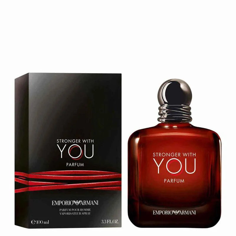 Emporio Armani Stronger With You perfume bottle, 100ml, with sleek glass design and elegant branding by Giorgio Armani.