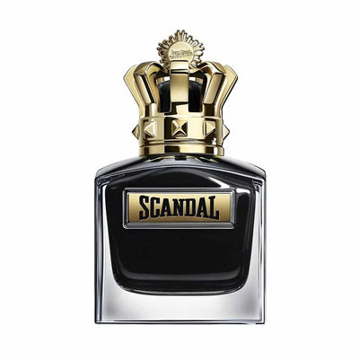Jean Paul Gaultier Scandal Pour Homme perfume bottle with a sleek black and gold design, 100ML size.