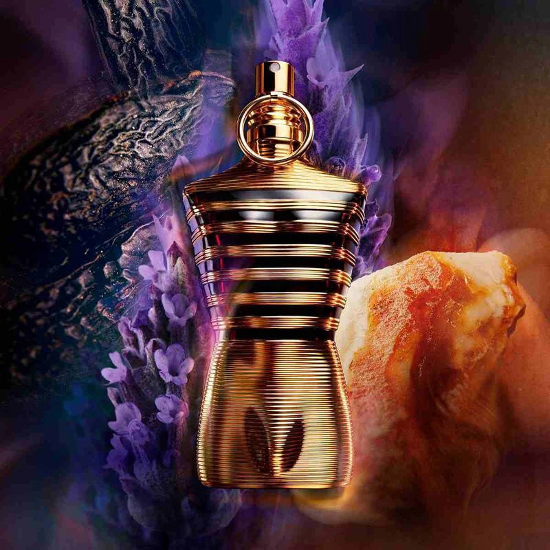 Jean Paul Gaultier Le Male Elixir 125ml perfume bottle with sleek design and silver cap, displayed against a neutral background.