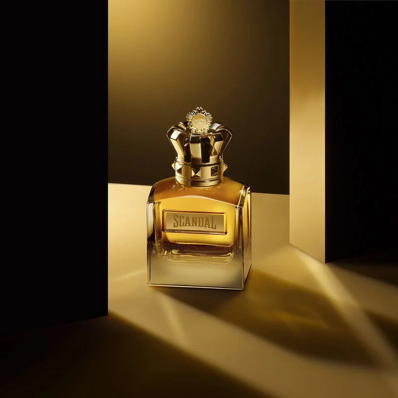 Jean Paul Gaultier Scandal Pour Homme Absolu 100ML perfume bottle with sleek design and gold accents.
