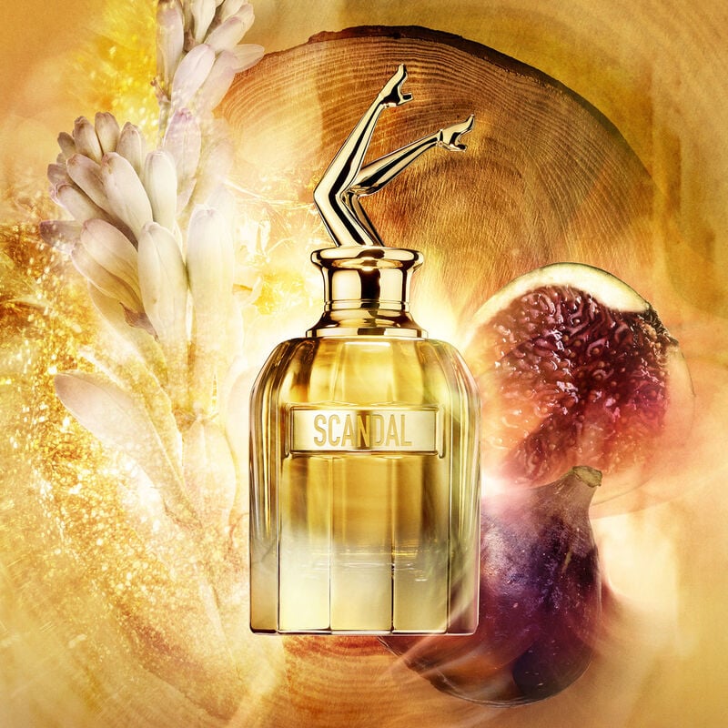 Jean Paul Gaultier Scandal Absolu perfume bottle with pink and gold accents, 80ml, elegant floral design.