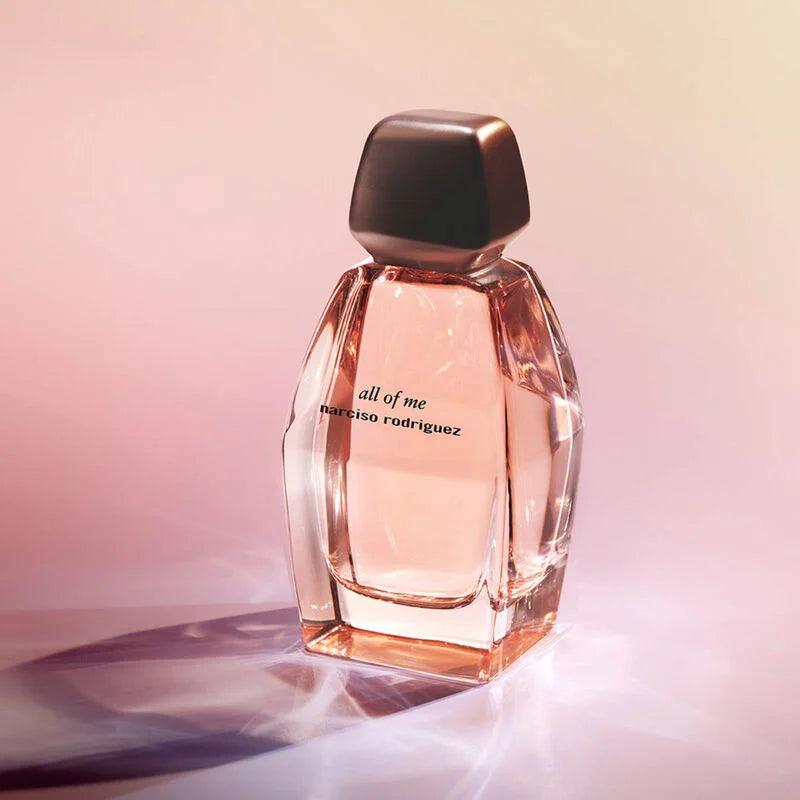 Narciso Rodriguez All Of Me EDP perfume bottle with sleek black cap and elegant glass design, 90ml size.