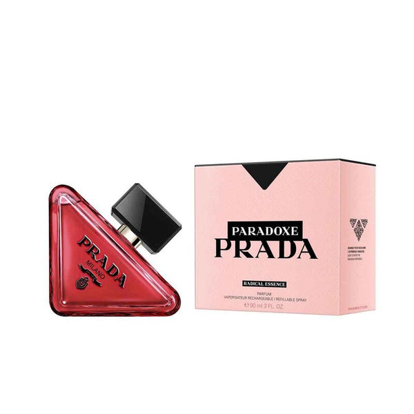 Prada Paradoxe Radical Essence perfume bottle with sleek design, 90ml size, showcasing the luxury fragrance packaging.