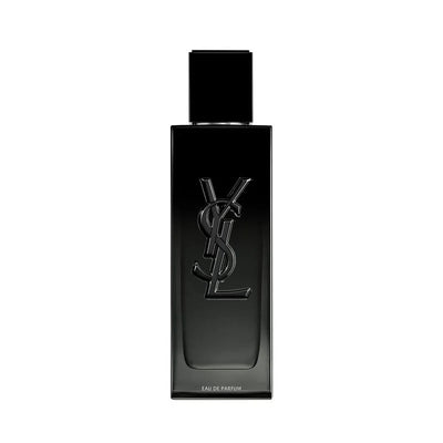 Yves Saint Laurent MYSLF Eau de Parfum 100ml bottle with sleek black and gold design, displayed on a neutral background.