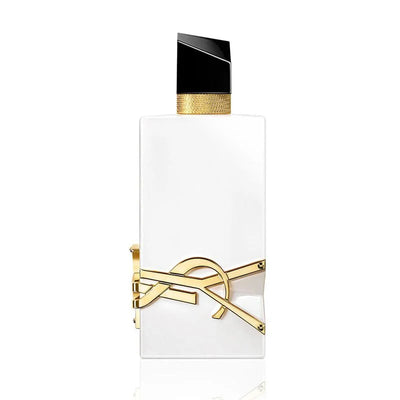 Yves Saint Laurent Libre L’Eau Nue perfume bottle, 90ml with elegant design and floral accents, on a neutral background.