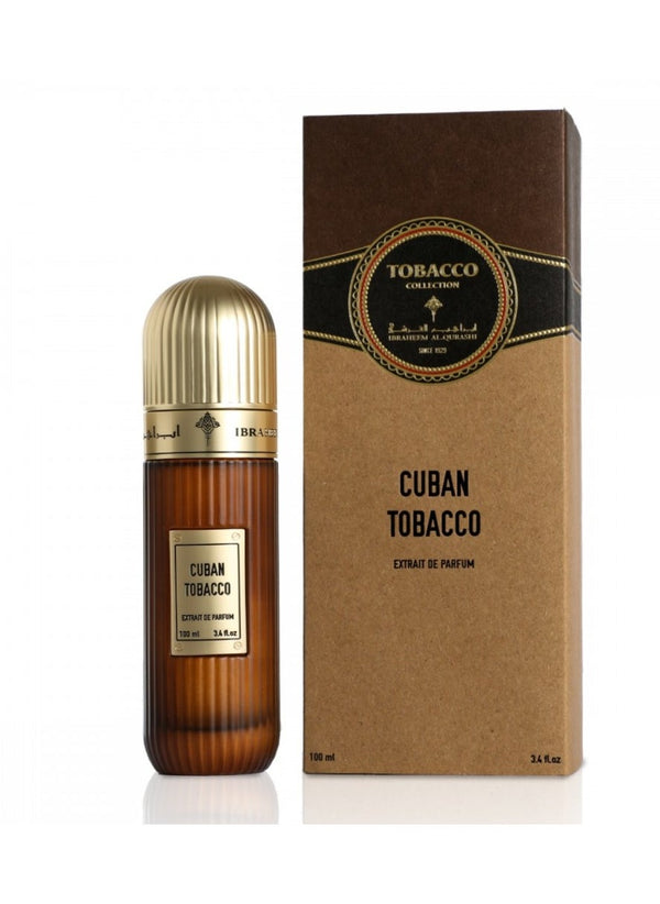 Ibrahim Al Qurashi Cuban Tobacco 100ML bottle with detailed label and elegant packaging.