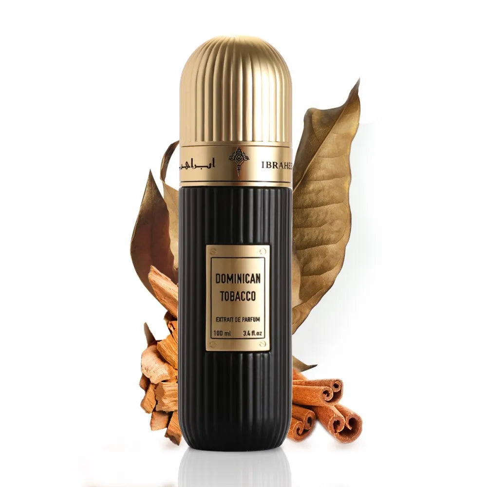 Ibrahim Al Qurashi Dominican Tobacco 100ML bottle with elegant packaging and label, showcasing the traditional tobacco product.