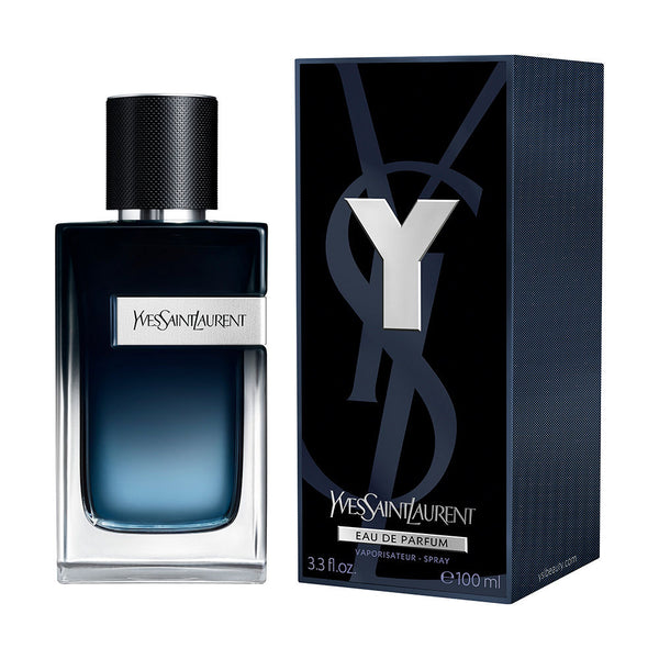 Yves Saint Laurent Y Eau de Parfum 100 ML bottle with sleek design and black cap, displayed on a white background.