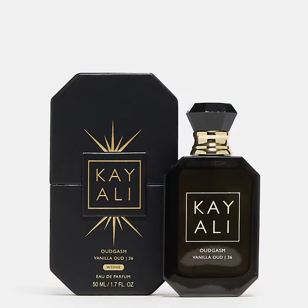 Kayali Oudgasm Vanilla Oud Eau de Parfum Intense bottle with elegant packaging, showcasing the luxurious fragrance.