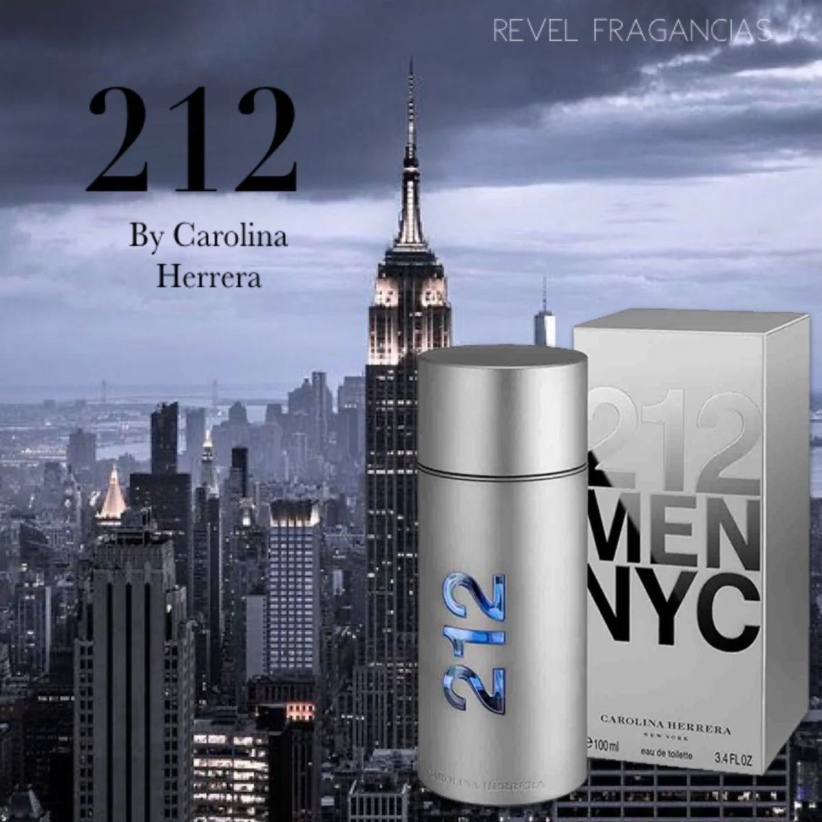 212 Men 100ml Carolina Herrera perfume bottle, featuring sleek design and clear glass with the fragrance label.