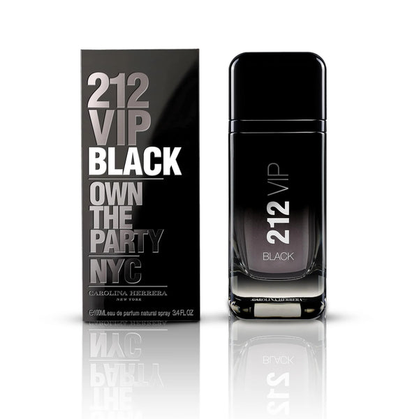 Carolina Herrera 212 VIP Black 100ML perfume bottle with sleek black design and silver accents.