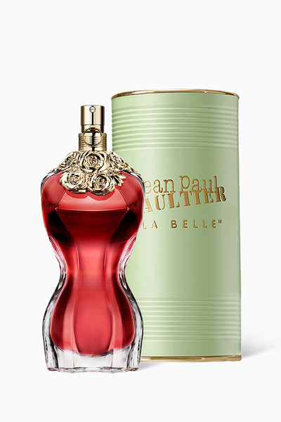 Jean Paul Gaultier La Belle 100ml perfume bottle with a sleek, modern design on a neutral background.