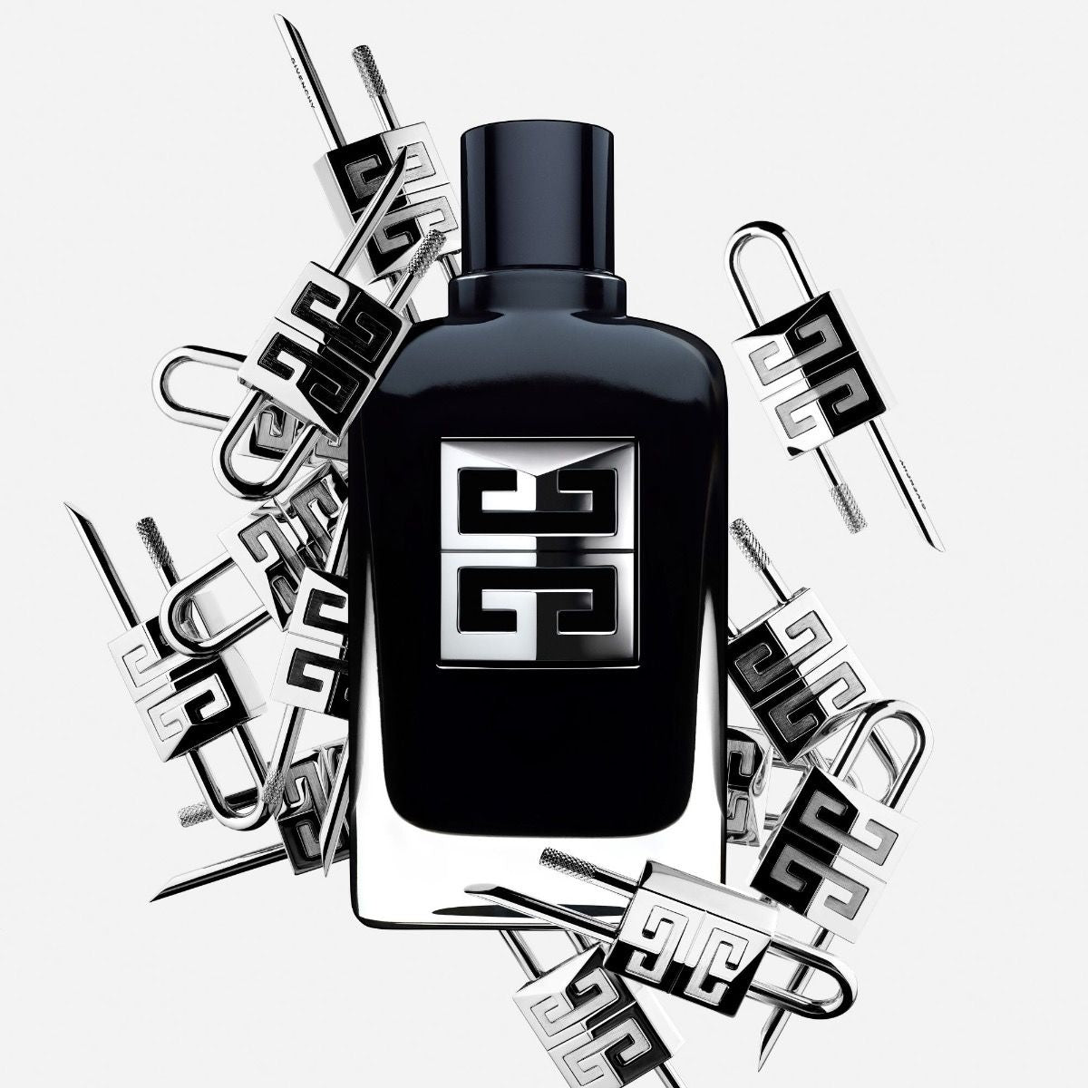 Givenchy Gentleman Society 100ml fragrance bottle with sleek design and silver cap, showcasing the men's eau de parfum.