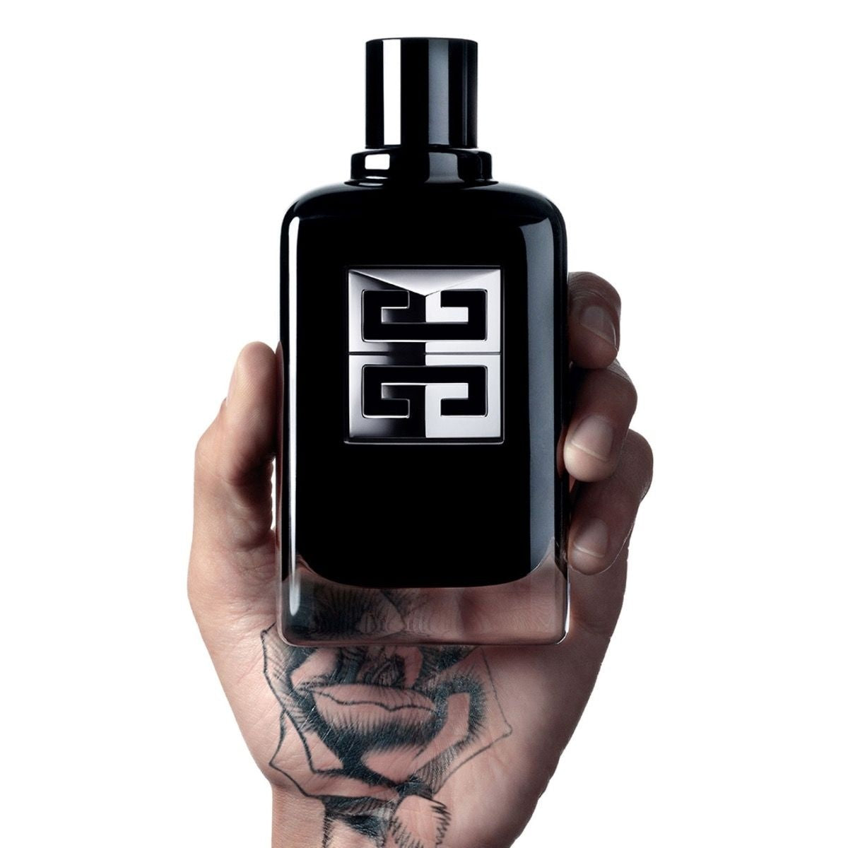 Givenchy Gentleman Society 100ml fragrance bottle, sleek design with silver accents, displayed on a neutral background.