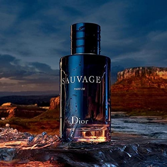 Dior Sauvage Parfum 100ml bottle with sleek design and silver cap, displayed on a neutral background.