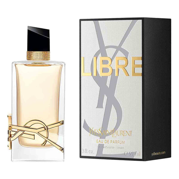 Yves Saint Laurent Libre Eau de Parfum 90ML bottle with sleek black and gold design on a white background