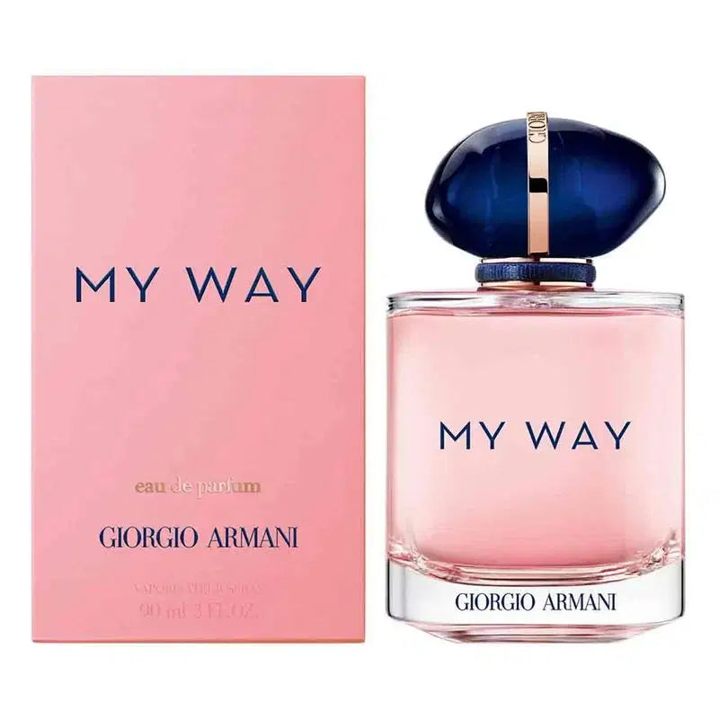 Giorgio Armani My Way Eau de Parfum 90ml bottle with floral and citrus notes, elegant design and branding visible.