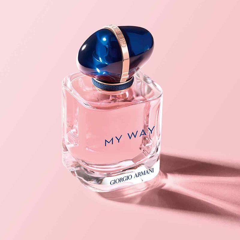 Giorgio Armani My Way Eau de Parfume 90ml bottle with elegant design and floral accents on the packaging.