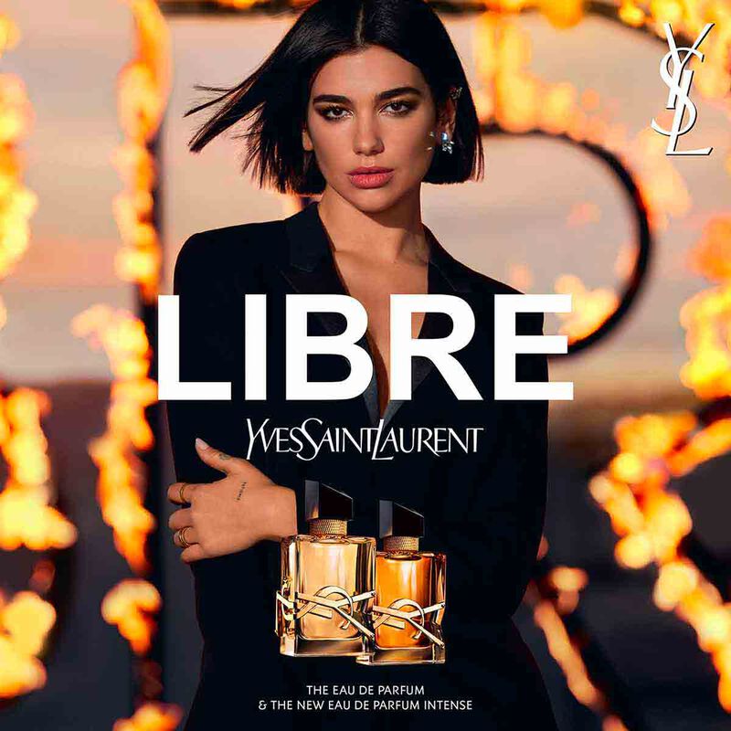 Yves Saint Laurent Libre Intense Eau de Parfum 90ml bottle with elegant black and gold design, showcased on a neutral background.