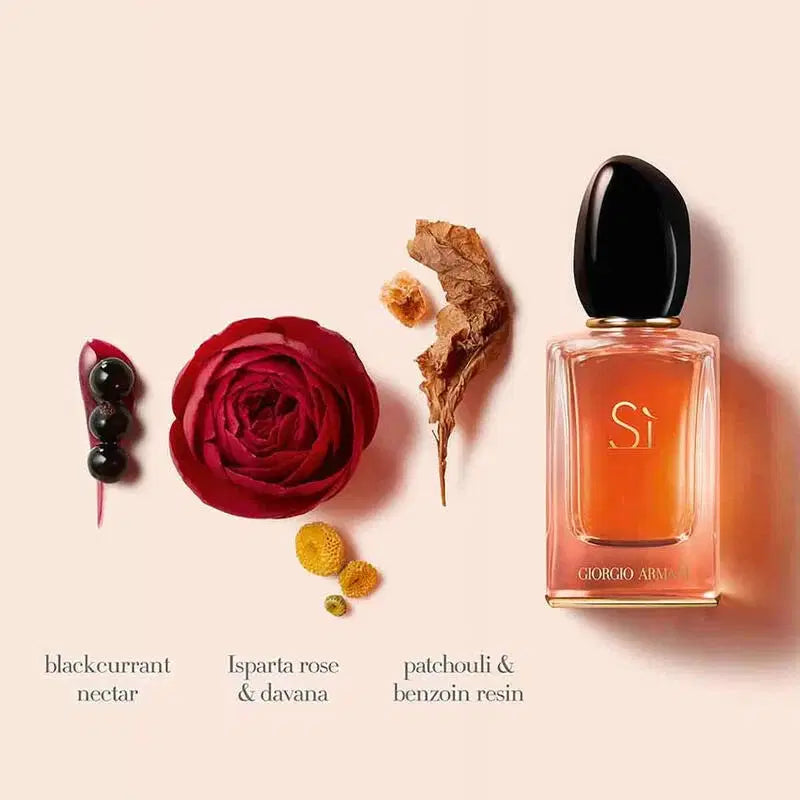 Giorgio Armani Si EDP Intense perfume bottle, 100 ml with sleek design and elegant cap, on a neutral background.