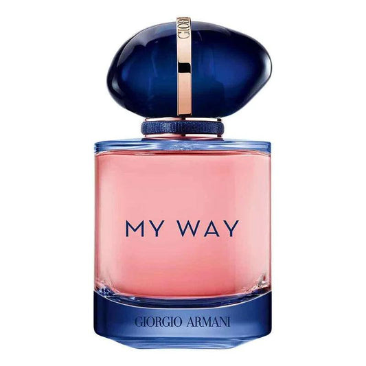 Giorgio Armani My Way Intense Eau de Parfum 90ml bottle with elegant design and floral accents.