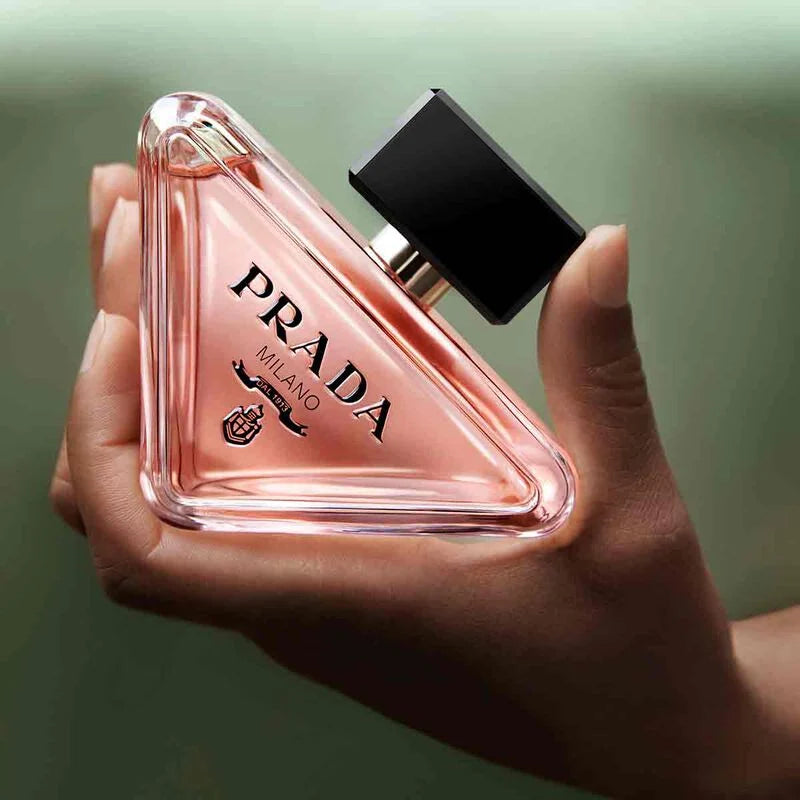 Prada Paradoxe perfume bottle with sleek design and 90ml size, featuring elegant branding and modern packaging details.