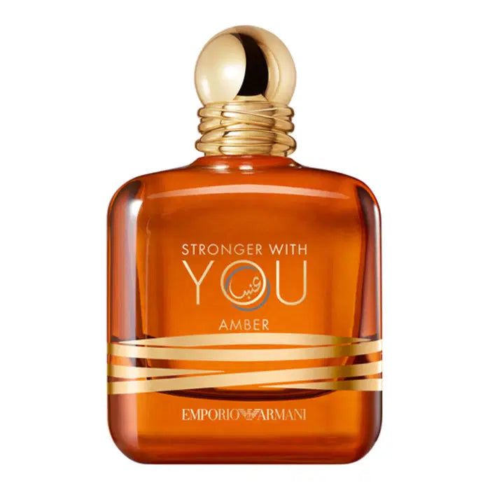 Giorgio Armani Stronger With You Amber EDP perfume bottle, 100ml, with warm amber-colored liquid and sleek packaging.