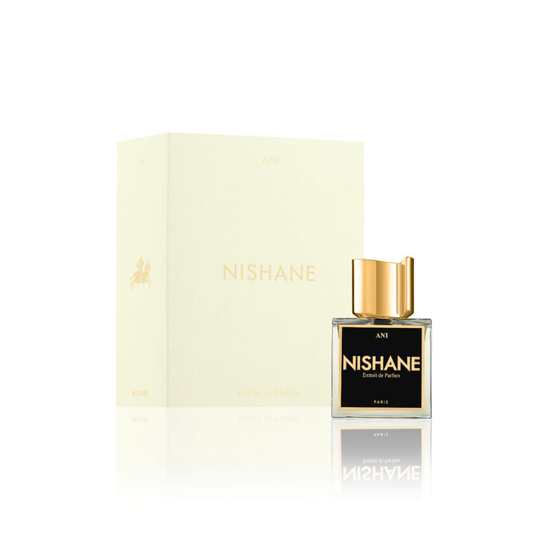 Nishane Ani 100ml perfume bottle with a sleek glass design and minimalist label, displayed against a neutral background.