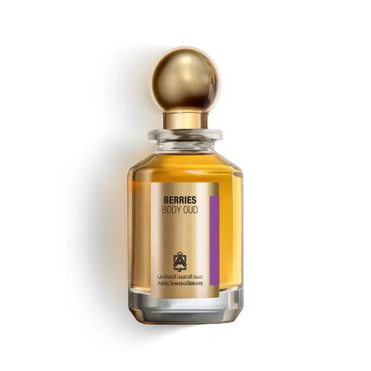 Abdul Samad Al Qurashi Berries Body Oud Spray 100ml featuring a sleek bottle with a luxurious design.