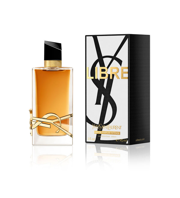 Yves Saint Laurent Libre Intense Eau de Parfum 90ml bottle with elegant black and gold design on a plain background