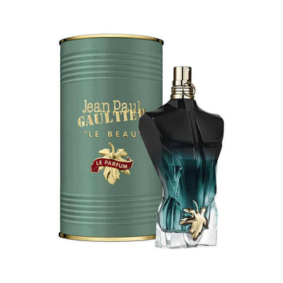 Jean Paul Gaultier Le Beau Le Parfum 125ml bottle with sleek design and clear glass, showcasing the fragrance inside.