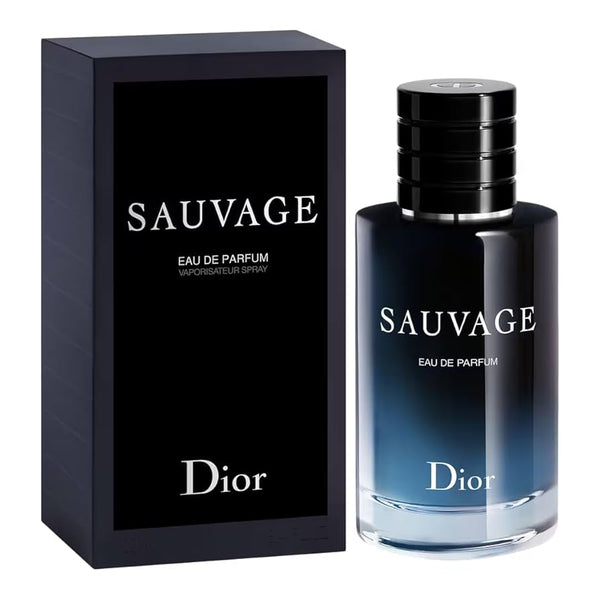 Dior Sauvage Eau de Parfum 100ml bottle with sleek design and dark blue glass, reflecting its sophisticated fragrance.