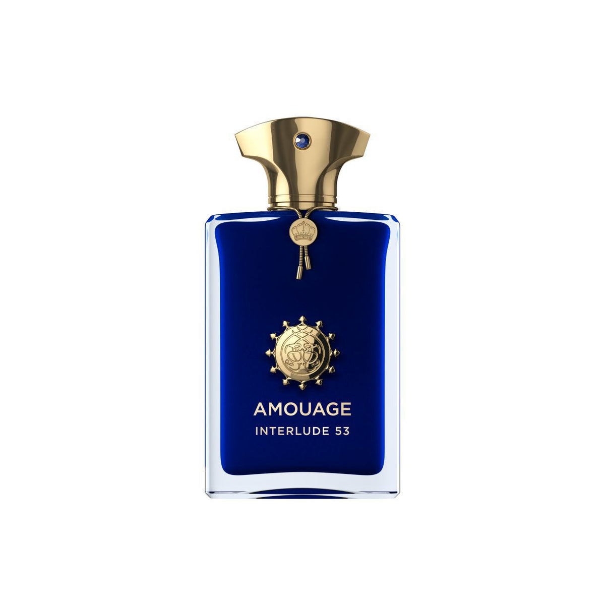 Amouage Interlude 53 Man perfume bottle with detailed view, showcasing elegant packaging and sleek design.