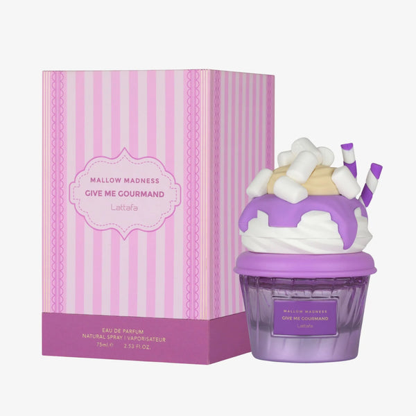 Lattafa Mallow Madness perfume bottle, 75ml with elegant design, showcasing the luxury scent and branding.