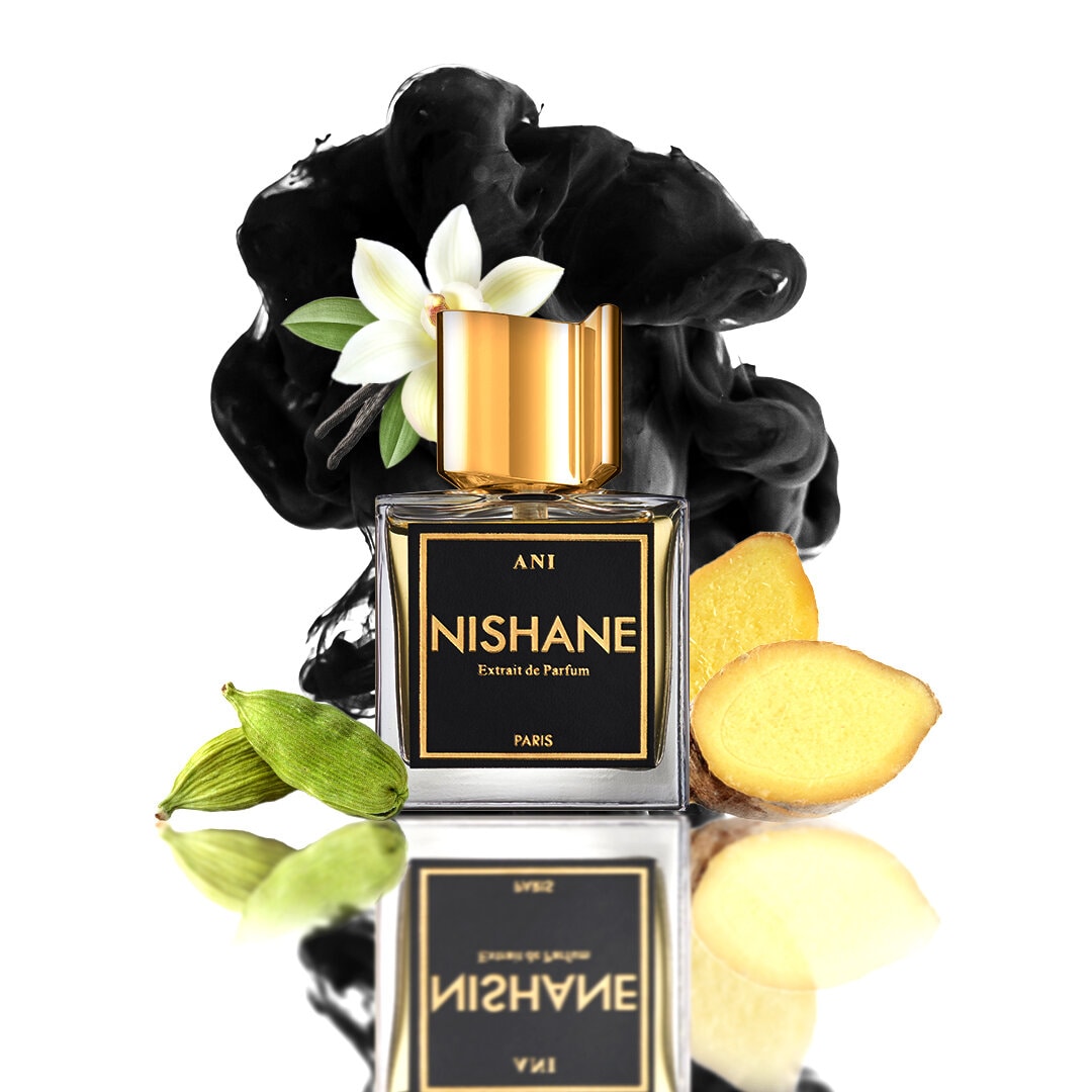 Nishane Ani fragrance bottle, 100ml, with a sleek design and clear glass showcasing the perfume inside.