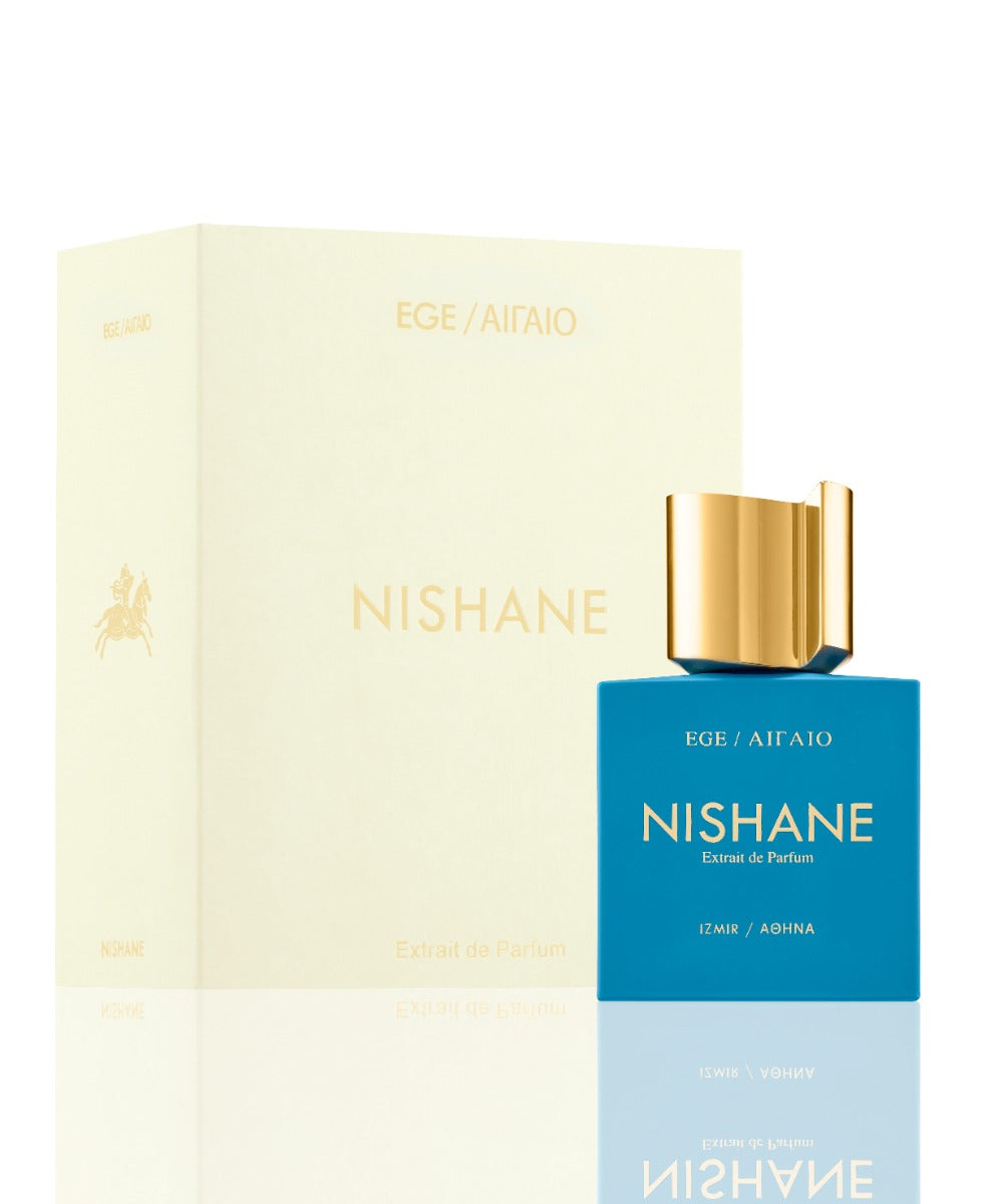 Nishane EGE/AΙΓΑΙΟ fragrance bottle, 100ml, with elegant design and clear label, showcasing the perfume's branding and packaging.