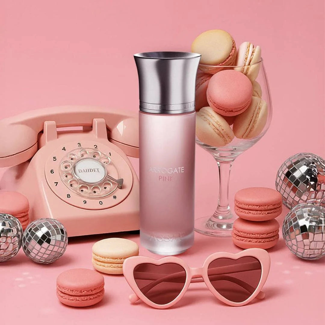 Assaf Arrogate Pink Assaf Eau de Parfum 200ml bottle with pink liquid and elegant design.