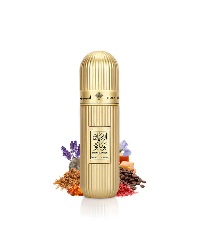 Arabian tobacco extrait de parfum by Ibrahim Al Qurashi in a 100ml bottle, featuring rich, exotic tobacco scent.