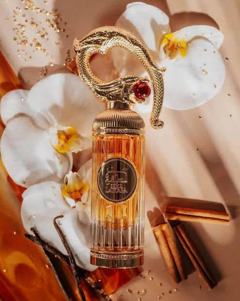 Lattafa Sehr Lattafa perfume bottle, 100ml, with elegant design and cap, showcasing the luxurious fragrance packaging.